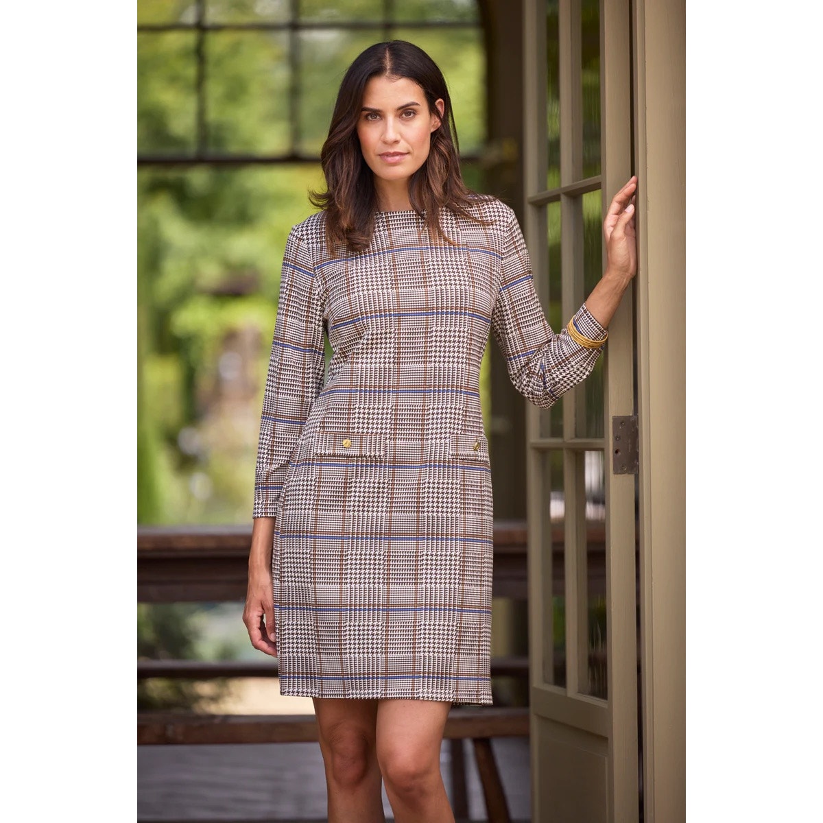 Jude Connally Sabine Dress - Glen Plaid Chocolate Cream Nwt Xl